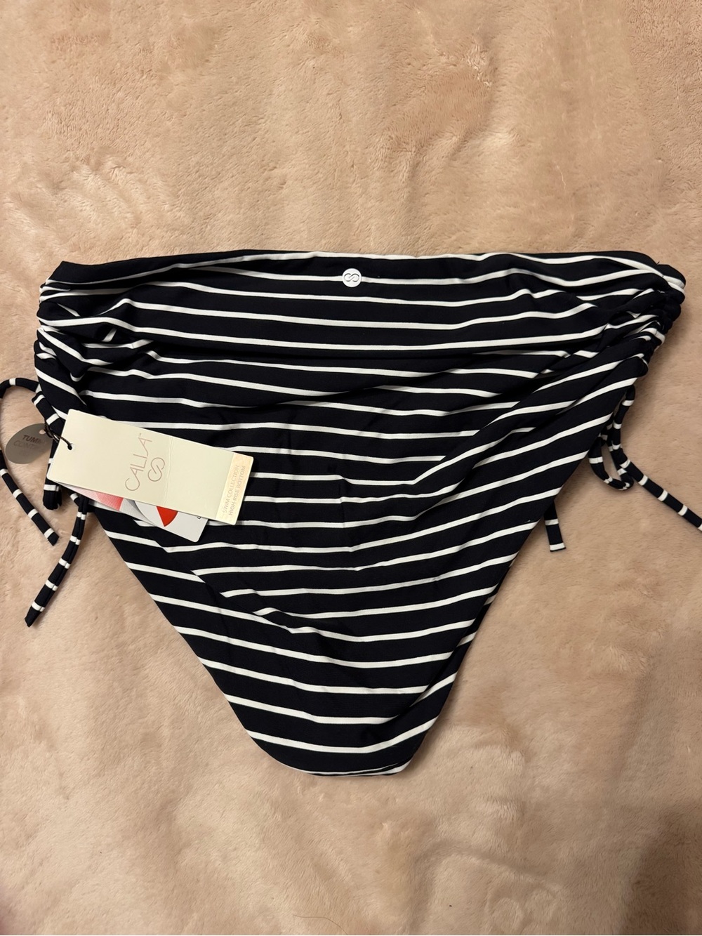 Calia high waisted swim bottom, black & White Striped, size large. NWT - Picture 2 of 4
